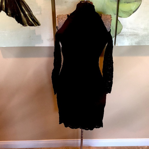 💖 Morningside black dress LBD vintage lace stretch dress fits sz4 - Picture 5 of 7